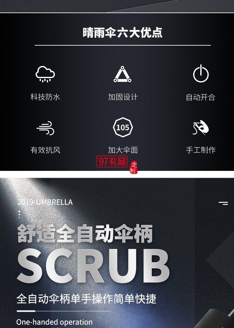 10k黑膠全自動(dòng)折疊小清新雨傘金柄三折遮陽傘