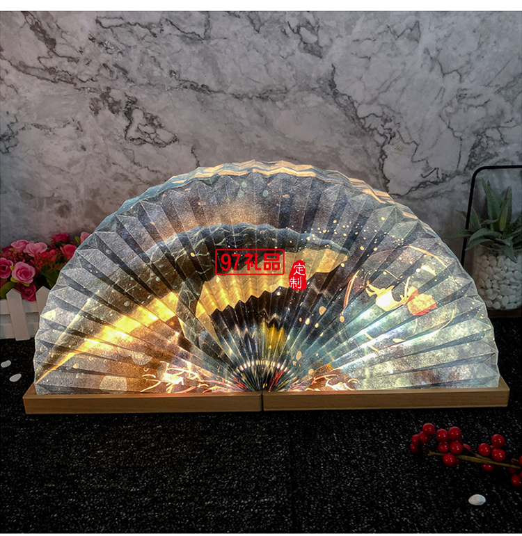 中秋禮品定制簡約實(shí)木氛圍床頭扇燈工廠批發(fā)企業(yè)禮品定制小夜臺燈