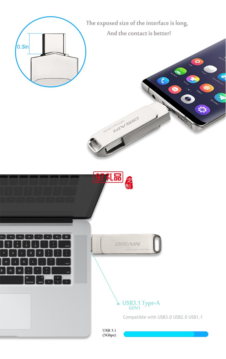 手機金屬旋轉(zhuǎn)U盤 兩用otg優(yōu)盤 type-c 