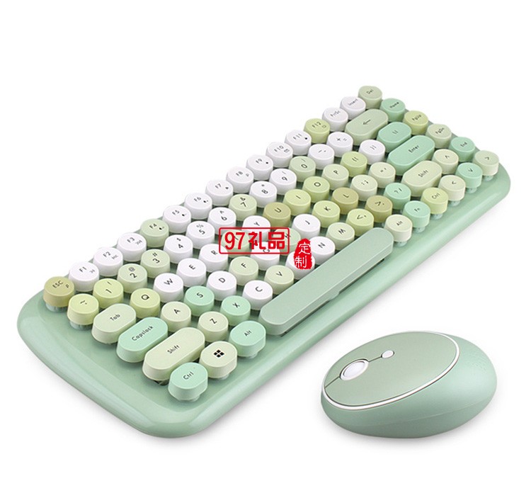 迷你無線鍵盤鼠標套裝  朋克鍵帽 多彩