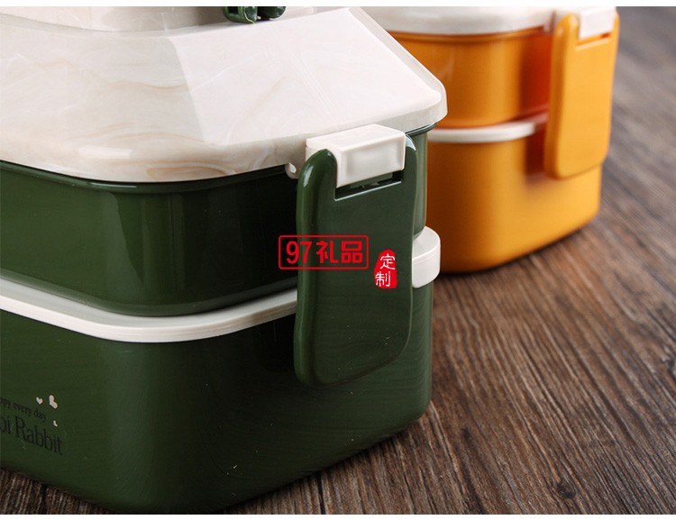 日式雙層卡通兔子塑料飯盒學(xué)生便當飯盒 微波爐手提分格便當盒
