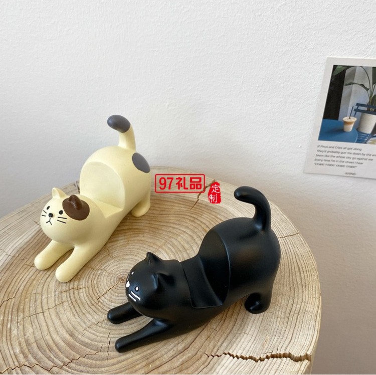 日式卡卡通貓咪手機支架桌面擺件