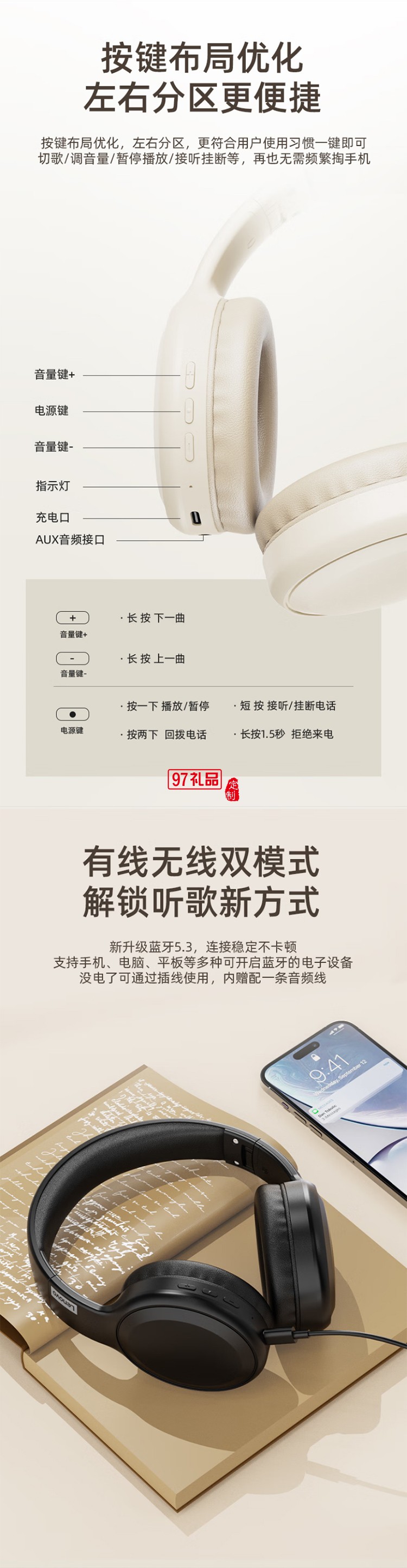 聯(lián)想thinkplus頭戴式藍(lán)牙耳機(jī)