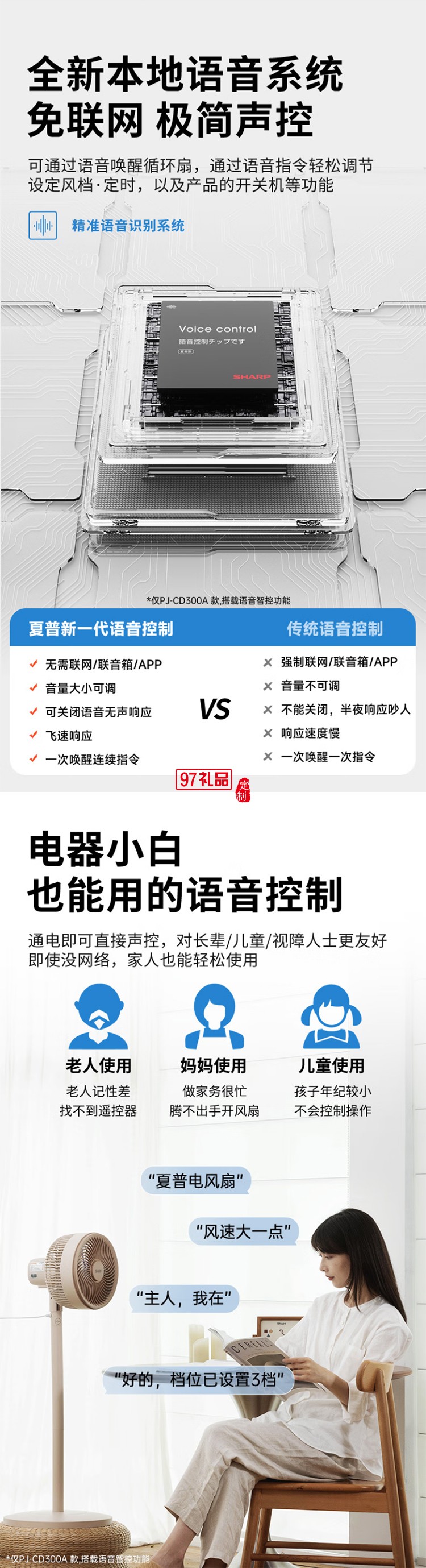 夏普空氣循環(huán)扇語音遙控家用臺(tái)地兩用扇低噪電風(fēng)扇搖頭渦輪對流大風(fēng)力風(fēng)扇
